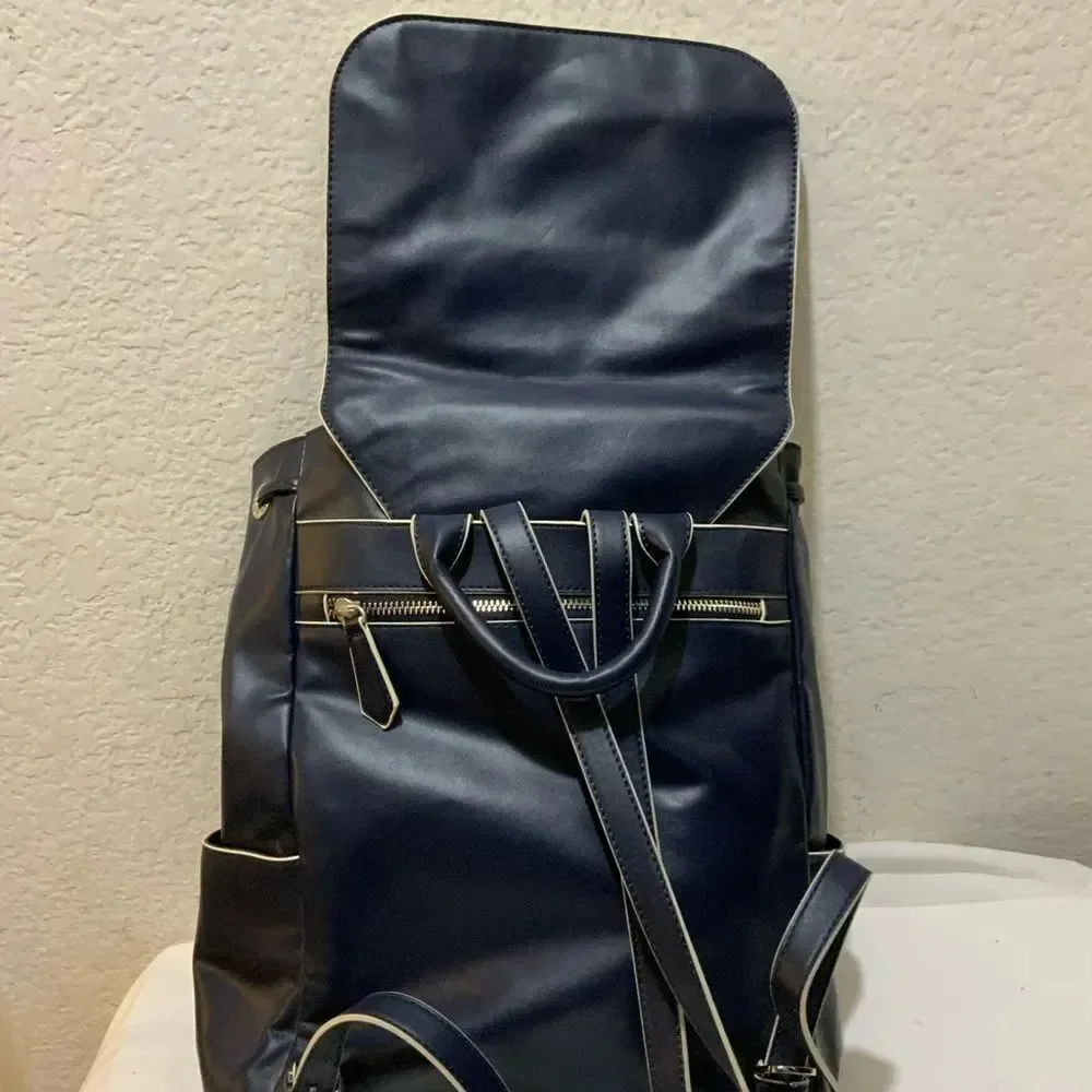 VERA BRADLEY Drawstring Backpack In Navy Blue Faux Leather Vegan